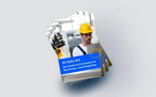 E-Book Cover 'EU Data Act Guide' mit einem Ingenieur im Hintergrund