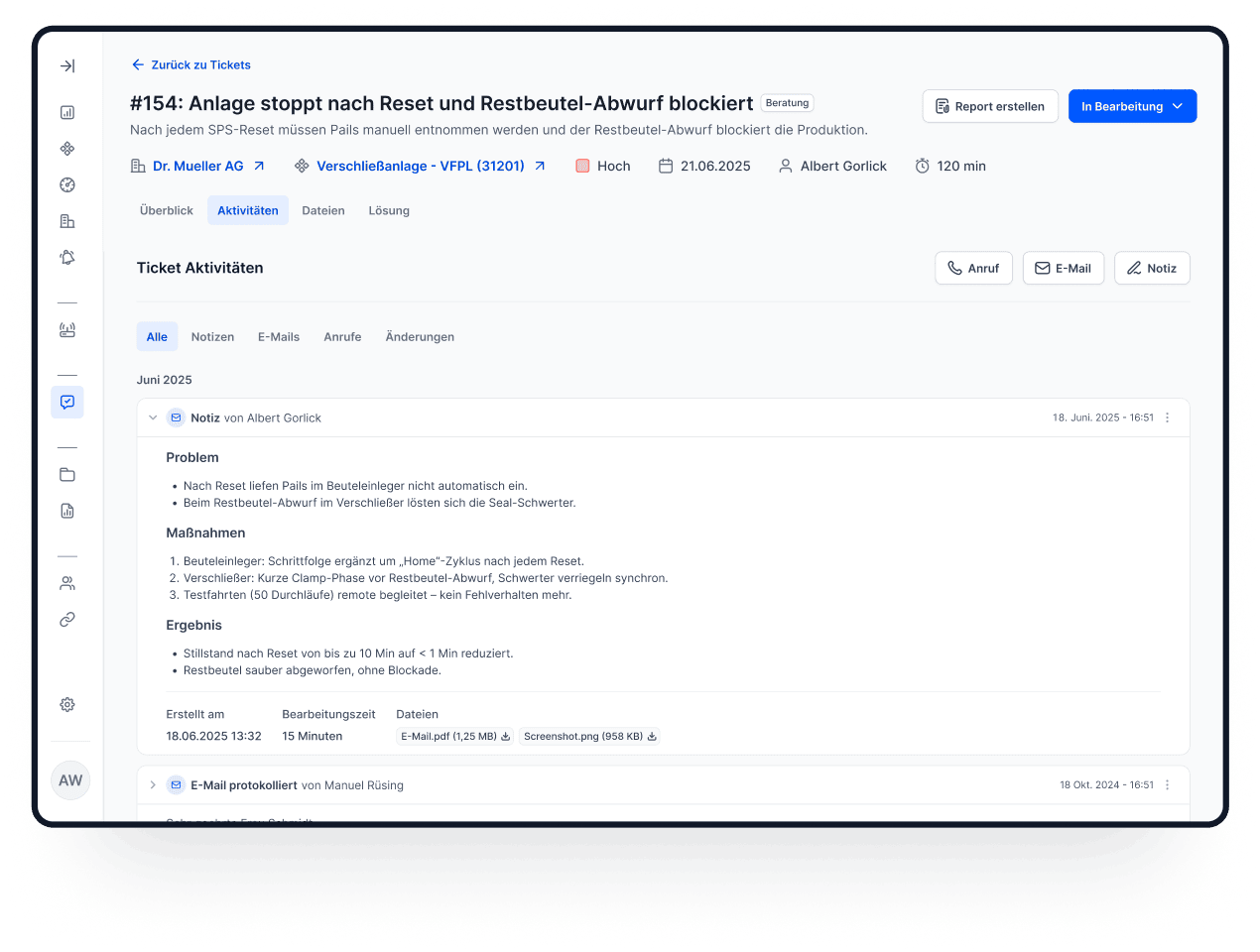 Synctive Ticketsystem - protokollieren von Aktivitäten des Servicefalls